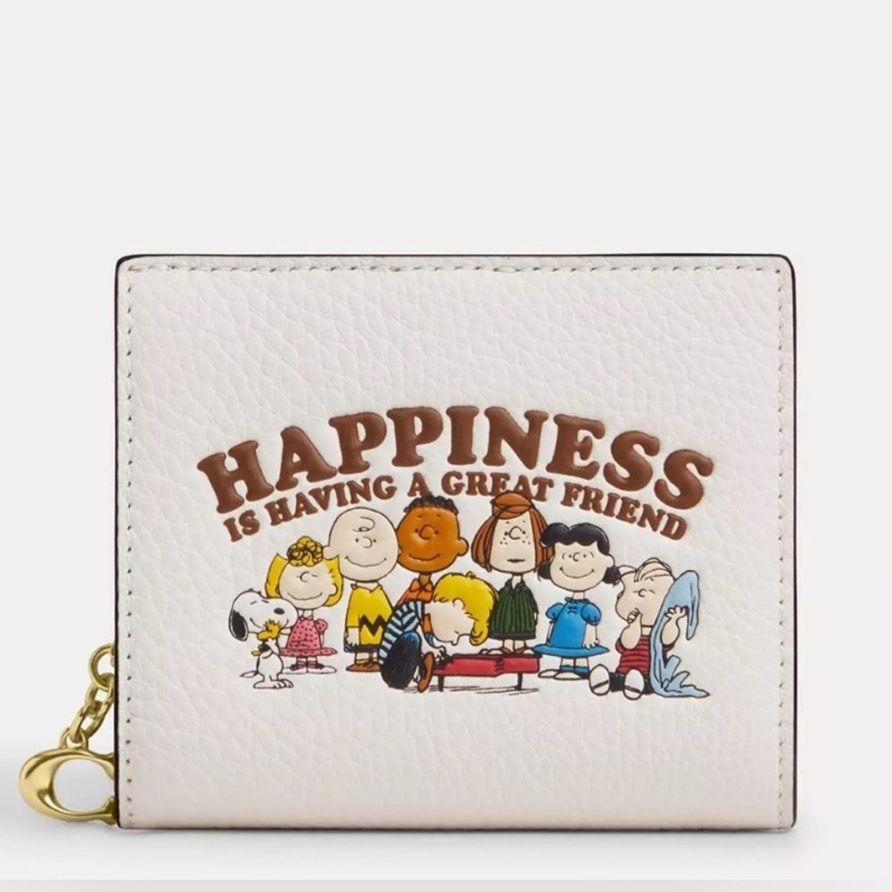 New Coach x Peanuts 2025 Snap Wallet Happiness Charlie Brown Gang CBN36 White